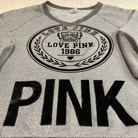 PINK Victoria’s Secret Campus V-Neck Gray Longsleeves Sweatshirt - Size: Small - Picture 11 of 11